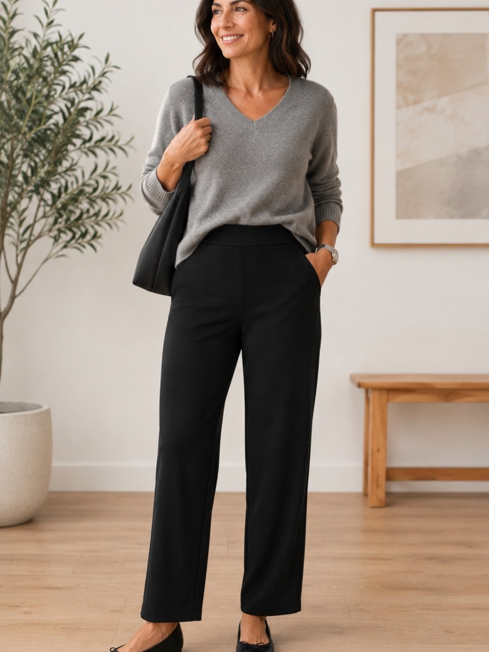 Eileen Fisher Pants Womens XL Black Stretch Pull On Straight Leg Ankle Knit